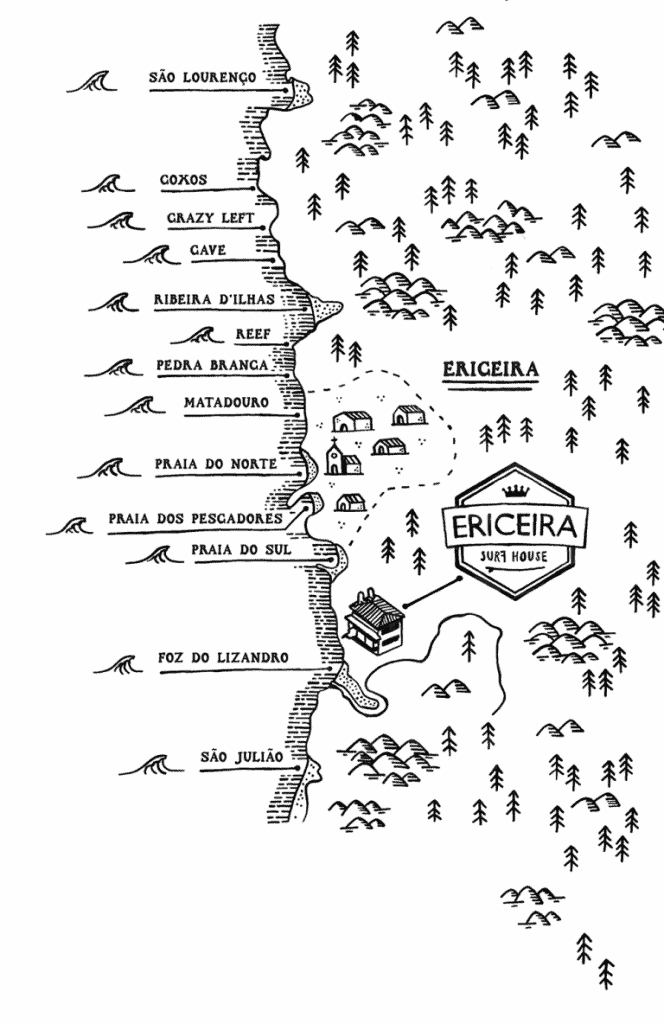 Map of all the surf spots in Ericeira Portugal